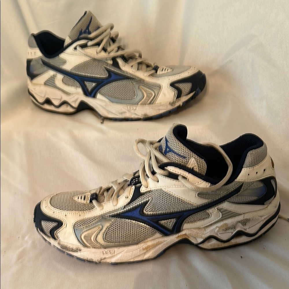 Mizuno Wave Athletic Shoes in Navy and Beige